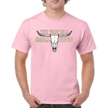 Imagem de Camiseta masculina Try That in a Small Town Cattle Skull American Patriotic Country Music Conservative Republican, Rosa claro, GG