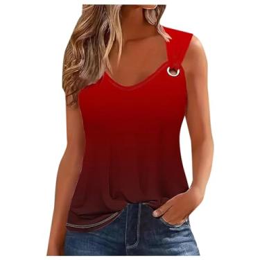 Imagem de Regata feminina gola V moderna estampa geométrica solta camiseta de patchwork colorida 2024 elegante casual verão tops, Ofertas relâmpago vermelho, XXG