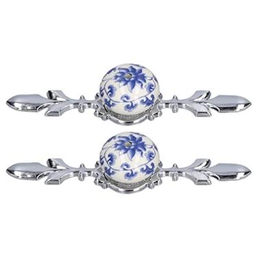 Imagem de 2 Peças de Alça de Armário de Cerâmica Estilo Moderno Puxadores de Gaveta Pintados à Mão, Decoração de Casa Elegante, Liga de Zinco Forte (Porcelana rica em azul e branco 1060D -