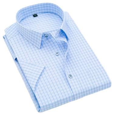 Imagem de Camisa xadrez de verão casual manga curta masculina manga curta verão negócios casual xadrez masculino, Azul claro, G