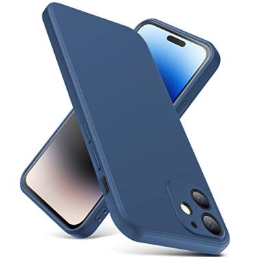 Imagem de YSLBWLE Capa para iPhone 12, capa fina de silicone líquido, à prova de choque, capa fina para iPhone 12, capa protetora de câmera de corpo inteiro - azul 2-IP12-02