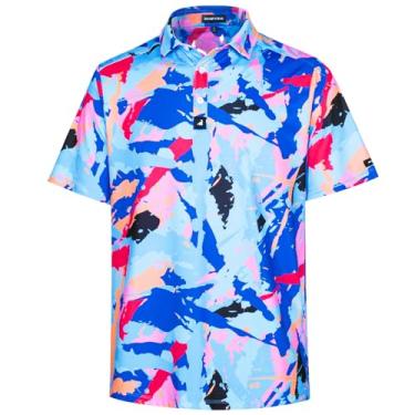 Imagem de SURF CUZ Camisa de golfe com absorção de umidade para homens, camisa polo dry fit, manga curta, estampada, desempenho, elasticidade em 4 direções, 11 Grafites coloridos, M