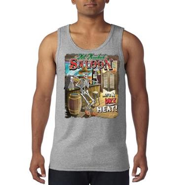 Imagem de Camiseta regata Hot Headed Saloon But its a Dry Heat Funny Skeleton Biker Beer Drinking Cowboy Skull Southwest masculina, Cinza, GG