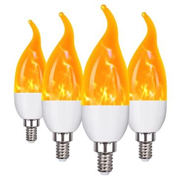 Imagem de OHLGT Lâmpadas de chama E12 pacotes com 4, 3 modos de lâmpadas LED candelabro de chama de 2,0 watts, lâmpadas de chama branca quente, lâmpadas de vela de 1800 K, ponta de chama para decorações de