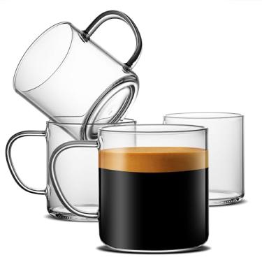 Imagem de LUXU Conjunto de canecas de café de vidro de 120 ml, design soprado à mão e sem costura, resistente ao calor e à prova de explosão, canecas de chá leves com alça antiqueimadura ideais para casa, café