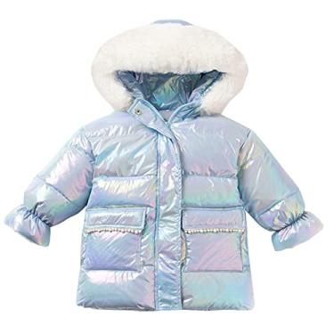 Imagem de WEALTHY73 Jaqueta de inverno doce menina comprimento médio 90 pato branco fofo jaqueta quente infantil casaco colorido brilhante, azul, 5T (110 cm)