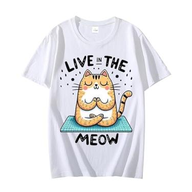 Imagem de Fashion Live in The Meow Camisetas femininas casuais de verão manga curta gola redonda, Branco, 4G