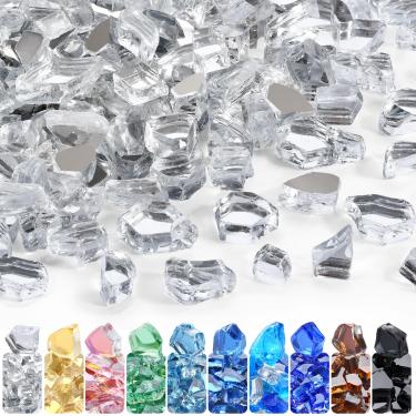 Imagem de GasSaf Vidro de fogo de 1/5.1 cm Vidro de fogo refletivo temperado corte de fibra de vidro triturado para fogueira, lareira e mesa de fogueira (4,5 kg) (cristal refletivo)