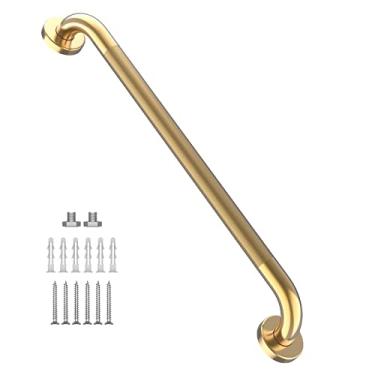 Imagem de Suporte de chuveiro antiderrapante de 81 cm dourado, barra de apoio para banheiro Munzong com barra de equilíbrio serrilhada, suporte de trilho de mão de segurança para deficientes idosos lesão sênior alça de banho