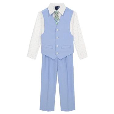 Imagem de Tommy Hilfiger Conjunto de colete de terno formal de 4 peças para meninos, inclui camisa social, calça social, colete e gravata, Azul médio, 8