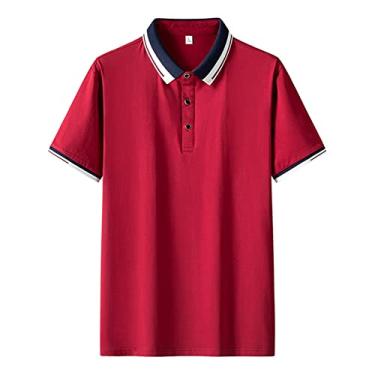 Imagem de Polos de desempenho masculino fibra de álcool polivinílico cor sólida camisa esportiva secagem rápida manga curta absorção de umidade esporte estiramento seco(Color:Red,Size:XXL)