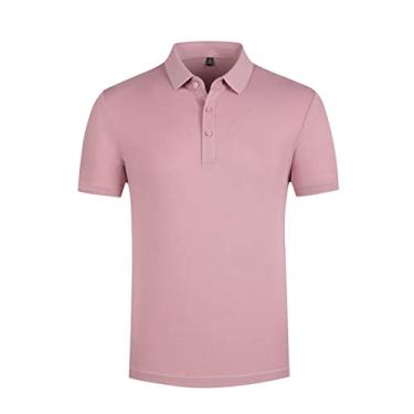 Imagem de Polos de desempenho masculino poliéster cor sólida tênis camiseta estiramento fino ajuste umidade wicking seco ajuste regular manga curta verão(Color:Pink,Size:S)