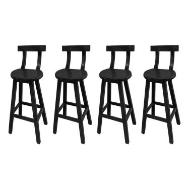 Imagem de Kit 4 Bancos Altos Bistrô de Madeira com Encosto Girafa Ideal para Bar e Restaurante Preto