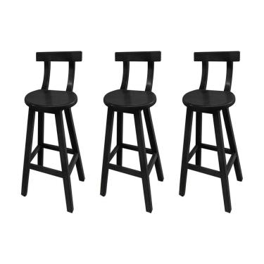 Imagem de Kit 3 Bancos Altos Bistrô de Madeira com Encosto Girafa Ideal para Bar e Restaurante Preto
