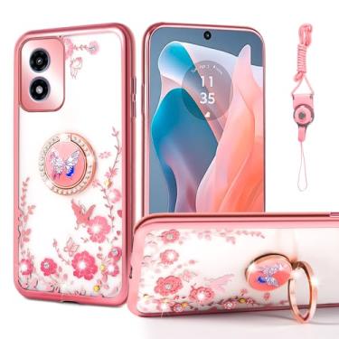 Imagem de nancheng Capa para Motorola G Play 2024 (6,5 polegadas), capa de telefone para Moto G Play 4G 2024 lindas meninas mulheres capa rosa de silicone macio com suporte de anel capa de proteção à prova de