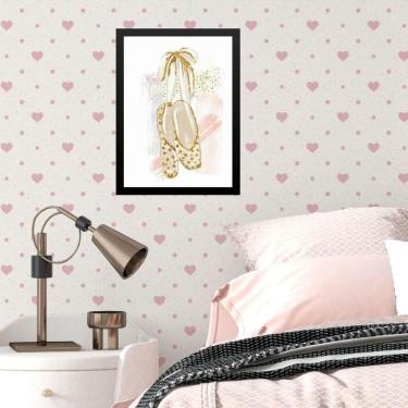 Imagem de Quadro Infantil Menina Sapatilha De Balé Ouro 45X34Cm