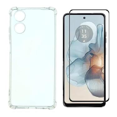 Imagem de Capa Capinha Anti Impacto Protecao + Película de Vidro 3d, silicone transparente clear com bordas reforçadas e flexível com efeito cristal Compátivel com Moto G04 G04s
