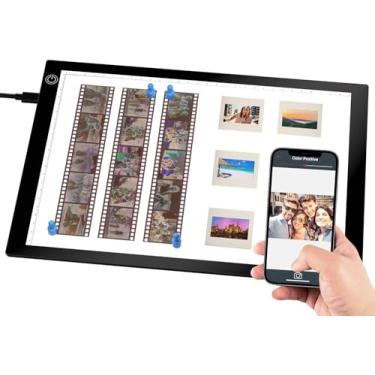 Imagem de Eyesen Caixa de luz para visualização de slides, para digitalização de negativos e slides de filme, esboço de artista, scanner de almofada de luz ultrafina A4 com 3 brilhos ajustáveis, alimentado por