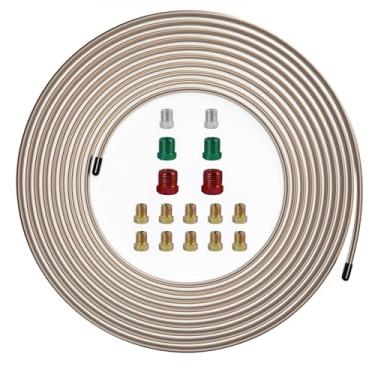 Imagem de MuHize Linha de freio de cobre e níquel, 25 pés de linha de freio de níquel de cobre não magnética de 3/16 com 16 acessórios, kit de tubulação de linha de freio de 0,9 cm rolo de substituição