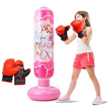 Imagem de Saco de pancadas para meninas de 119 cm com luvas de boxe, saco de boxe inflável para crianças, meninas