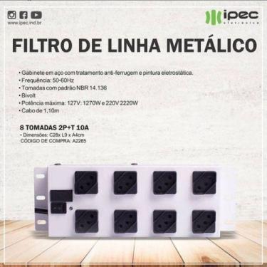 Imagem de Filtro De Linha Metálico Extensão Ipec 8 Tomadas Bivolt Com