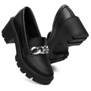 Imagem de Sapato Mocassim Ethos Casual Oxford Clássico Salto Bloco Com Corrente Feminino-Feminino