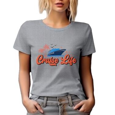 Imagem de Camiseta de gola redonda, Cruise Life with a Ship & Palm Trees, Cruising Lover, Travel or Vacation Themed, Cinza mesclado, GG