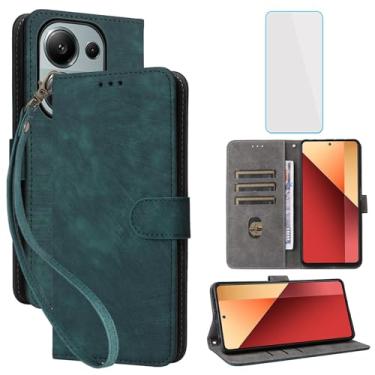 Imagem de IUQXU Capa carteira para Xiaomi Redmi Note 13 Pro 4G/Poco M6 Pro 4G LTE com protetor de tela, suporte para cartão, capa para celular Redmi Note13 Pro LTE verde