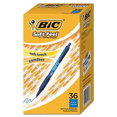 Imagem de BIC Canetas esferográficas retráteis azuis macias, ponta média (1,0 mm), pacote com 36 unidades, canetas azuis com aderência confortável ao toque suave