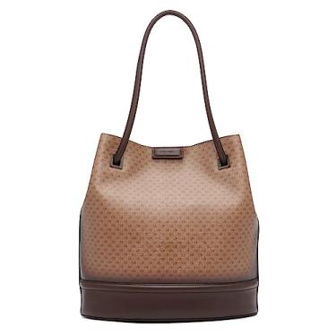 Imagem de Calvin Klein Bolsa feminina cinza – Norte/Sul, couro vegano, 2 bolsos, Cáqui/marrom/java, One Size