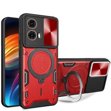 Imagem de Ysnzaq Capa protetora protetora para Motorola Moto G85 de grau militar à prova de choque com suporte de bobina magnética para Motorola Moto G85 CQ vermelha