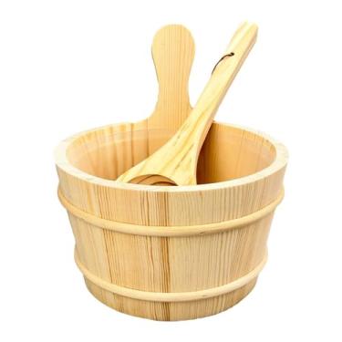 Imagem de Generic Conjunto de balde de madeira para sauna SPA Steaming Bathroom Tool Premium Shower Bucket Portable Sauna Pail Set SPA Accessory for Hotel Sauna