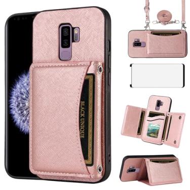 Imagem de Asuwish Capa de celular para Samsung Galaxy S9 Plus com protetor de tela de vidro temperado e suporte para cartão, slot de couro PU, acessórios para celular S9+ 9S 9+ S 9 9plus S9plus feminino