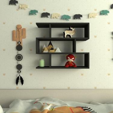 Imagem de Nicho ZIG P15cm Minimalista Preto MDF Organizador Dormitorio Bebe Infa