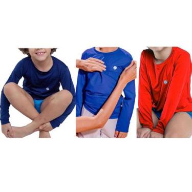 Imagem de Kit 3 Camisas Infantil Térmica Menino de Praia Segunda Pele Uv50+ Prot