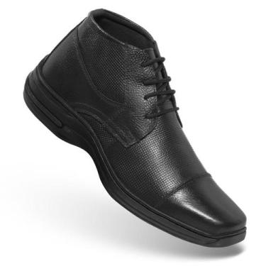Imagem de Bota Sapato Social Cano Alta Cadarço Masculino Preto Semi Brogue Confo