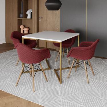 Imagem de Jogo de Mesa Industrial Base Dourada Tampo Quadrado 90cm Branco com 4 