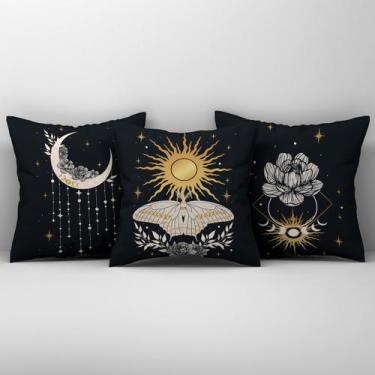 Imagem de Kit Trio Capas de Almofadas Fases da Lua Estampadas em Veludo Suede 45