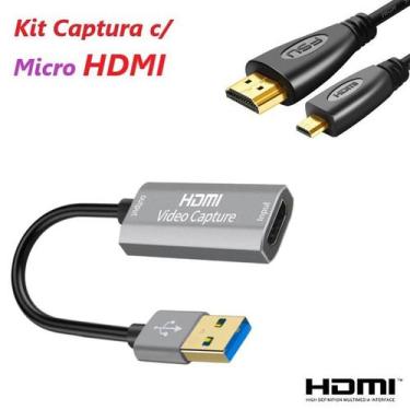 Imagem de Kit Captura com Placa Captura + Cabo Micro 60 fps CINZA Hdmi 3.0 Full 