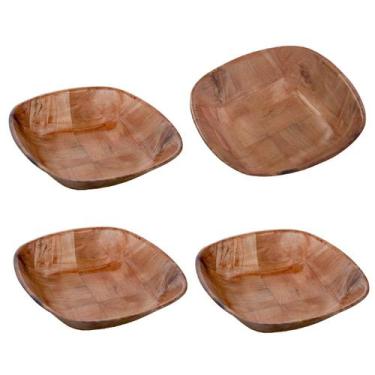 Imagem de 4 Petisqueira Travessa Tigela Quadrada Bambu Petiscos 15cm - Chinatown