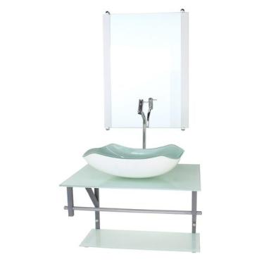 Imagem de Gabinete de vidro para banheiro 60cm ac cuba abaulada branco full com 