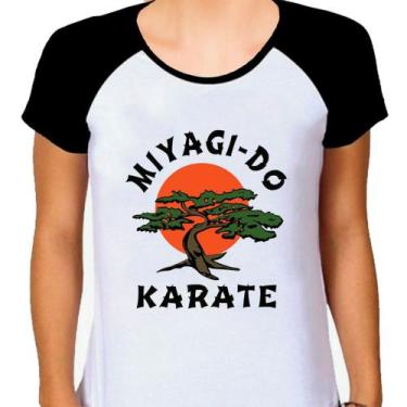 Imagem de Camiseta Raglan Feminina Branca Cobra Kai 03 - DESIGN CAMISETAS, Preto