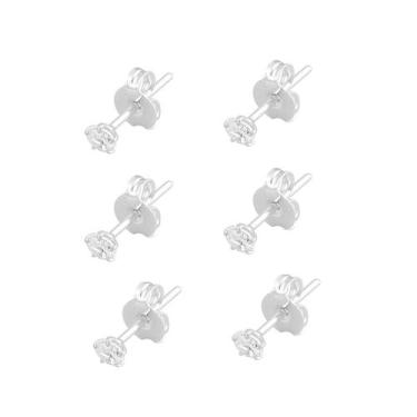 Imagem de Kit 3 Brincos Zircônia Trio Feminino Antialérgico Prata 925 - DR Joias