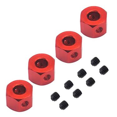 Imagem de Mirthobby Pacote com 4 conectores adaptadores de cubo hexagonal de roda de metal de 12 mm para WPL B14K C-14 C-24 1/16 MN-D90 MN-D90K MN45 MN99 1/12 RC caminhão de carro (vermelho)