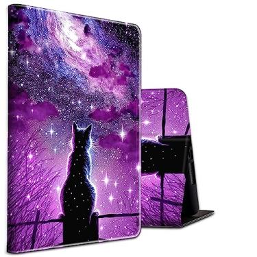 Imagem de Capa para Samsung Galaxy Tab A8 de 10,5 polegadas, modelo 2022 (SM-X200/X205/X207), capa de couro sintético com suporte para SleepWake com ângulo ajustável para tablet Samsung - Hipster Cat Galaxy