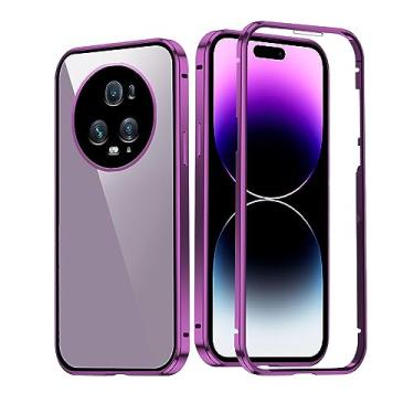 Imagem de Compatível com Honor Magic 5 Pro, capa protetora dupla face de vidro espelhada, preta, capa para celular Honor Magic 5 Pro, adsorção magnética, à prova de choque, capa fina de luxo (roxa)