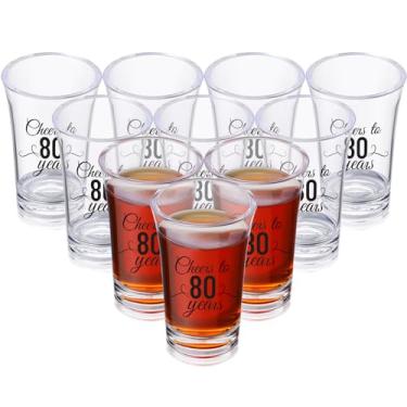 Imagem de Sliner Pacote com 48 copos de shot de aniversário a granel 39,7 g Cheers to 30/40/50/60/70/80 anos copo de shot inquebrável base grossa mini copo de vinho transparente lembrancinhas de aniversário