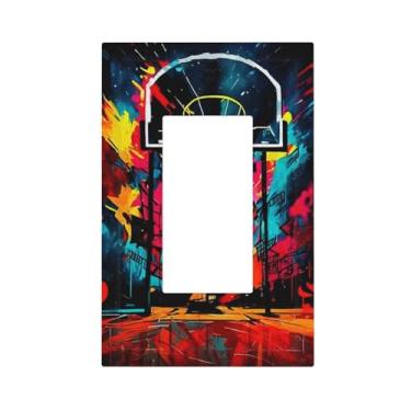 Imagem de LOLREAI Cesta esportiva de basquete com grafite colorido, hippie, 1 gangue, capas de interruptor de luz, decoração única, placa de parede, placa decorativa GFCI para decoração de quarto de banheiro