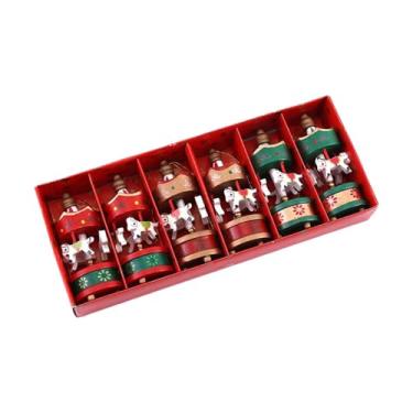 Imagem de shamjina 6Pcs Carrossel Cavalo Pendurado Pingente Natal Pendurado Decorações Ornamento Decorativo para Inauguração Quarto Armário Janela, Vermelho Ouro Verde