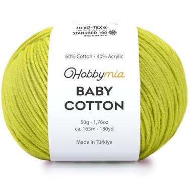 Imagem de HobbyMia Fio de algodão para bebês para crochê - 50 g / 180 m - (2) fio fino, peso esportivo - fio Amigurumi macio para linha de crochê - 60% algodão e 40% acrílico (água, 1 bola)
